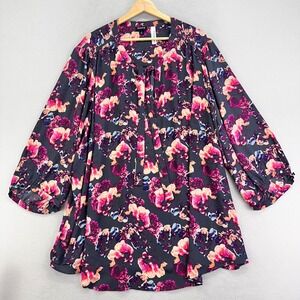 TORRID Blouse Womens 5X Black‎ Pink Floral Flowy Career 3/4 Sleeve